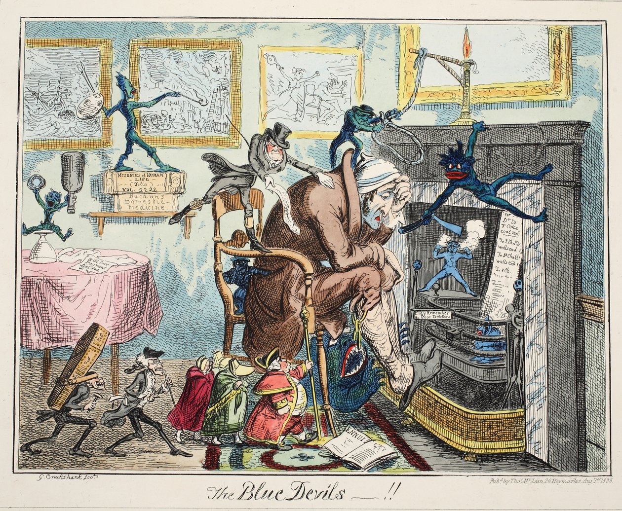 द ब्लू डेविल्स, पब। 1835 (हाथ के रंग का उत्कीर्णन) द्वारा जॉर्ज क्रूइशांक