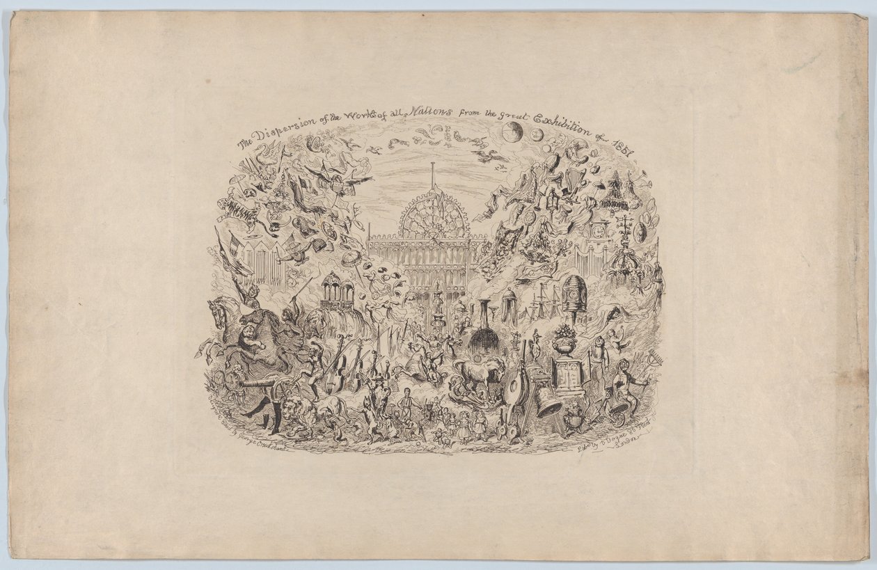 1851, 1851, 1851 की महान प्रदर्शनी से सभी राष्ट्रों के कार्यों का फैलाव। द्वारा जॉर्ज क्रूइशांक