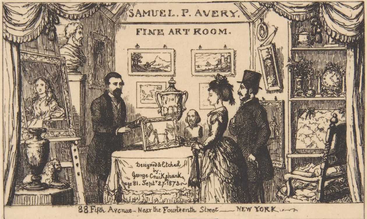 सैमुअल पी। एवरी के लिए ट्रेड कार्ड - फाइन आर्ट रूम, 1873।, 1873। द्वारा जॉर्ज क्रूइशांक