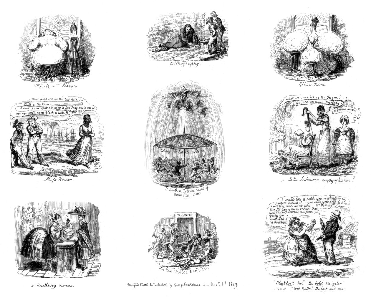 विभिन्न कार्टून, 1829। द्वारा जॉर्ज क्रूइशांक
