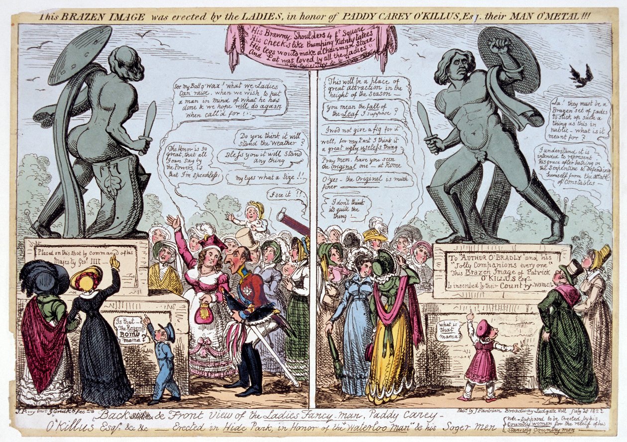 एच्लीस, हाइड पार्क, लंदन, 1822 की प्रतिमा को निहारती महिलाएं। द्वारा जॉर्ज क्रूइशांक