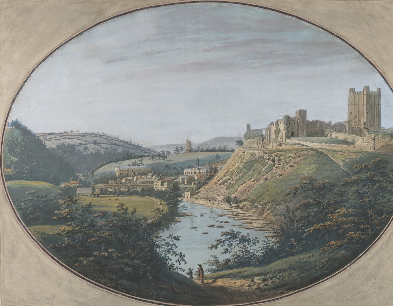 रिचमंड, यॉर्कशायर, इंग्लैंड का दृश्य, 1788। द्वारा जॉर्ज कुइटा