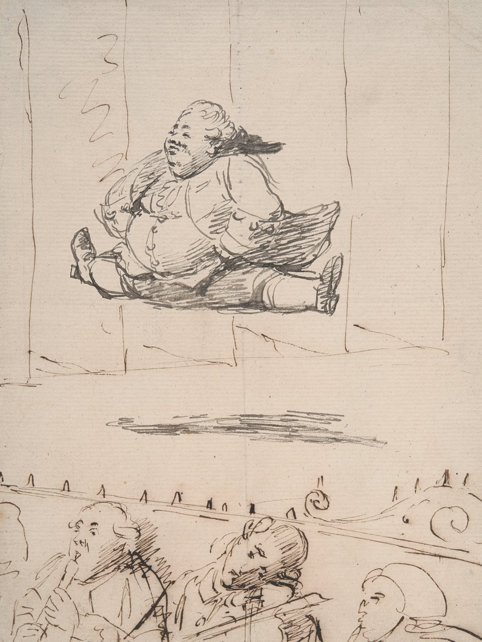 स्प्लिट्स कर रहा एक आदमी, c.1760-90 (कागज पर कलम और भूरी और भूरे रंग की स्याही) द्वारा जॉर्ज डांस