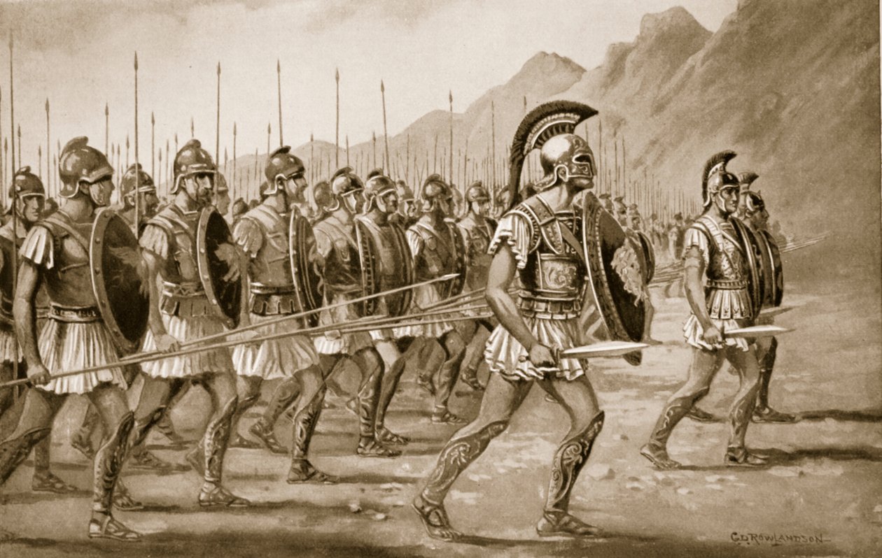 एक मैसेडोनियन फलांक्स, 1915 के &39;हचिंसन हिस्ट्री ऑफ द नेशंस&39; का चित्रण द्वारा जॉर्ज डर्विले रॉलैंडसन