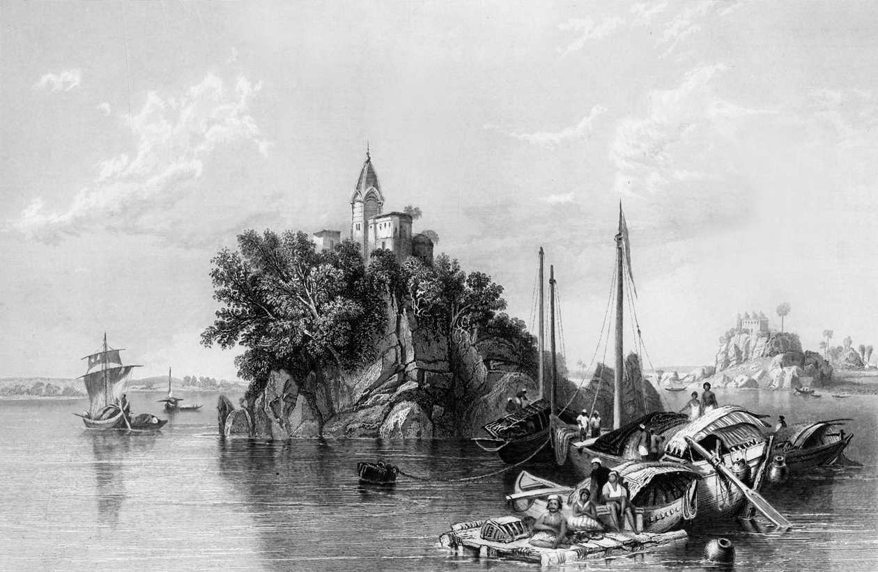 जंघेरा, या फकीर्स रॉक, गंगा पर, 1838। द्वारा जॉर्ज फ्रांसिस व्हाइट