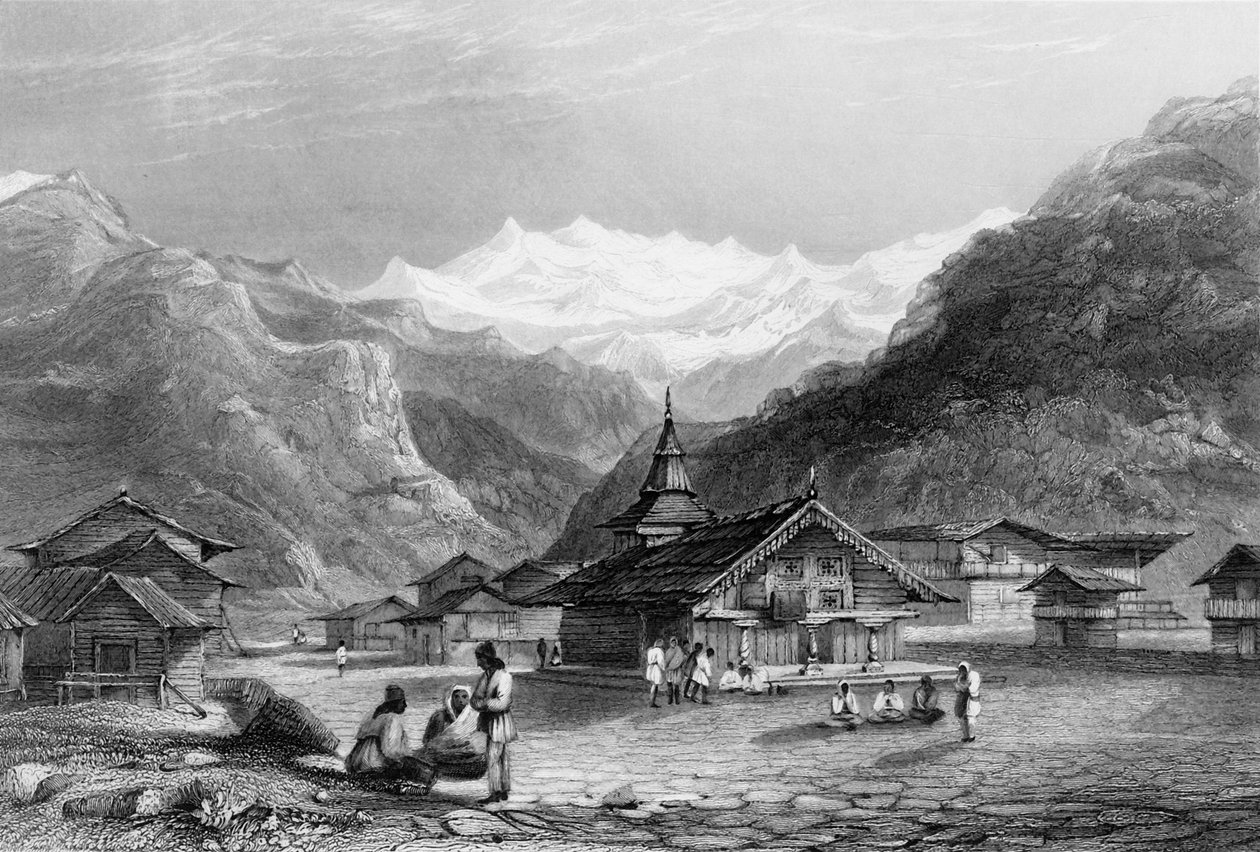 कुर्सली, - हिमालय पर्वत, भारत में एक गांव, 1838। द्वारा जॉर्ज फ्रांसिस व्हाइट