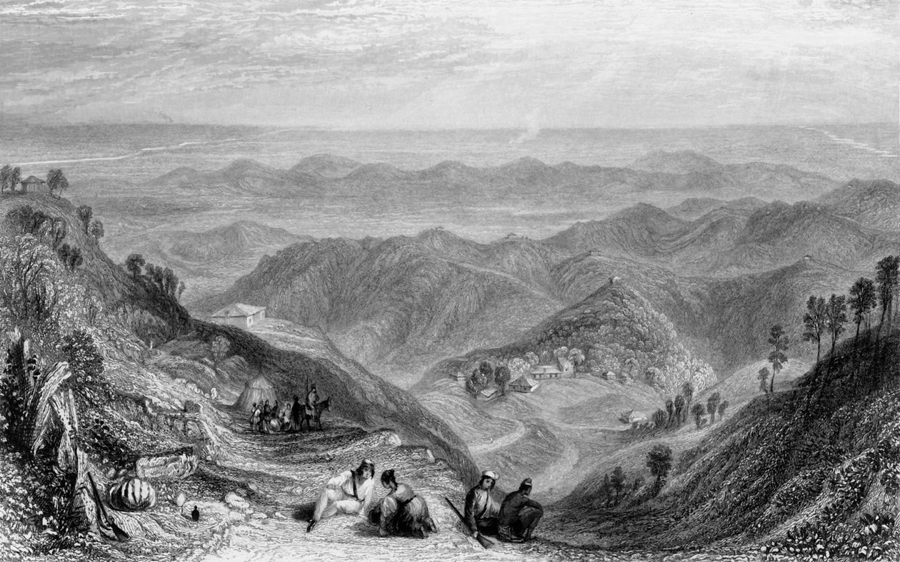 मसूरी और धून, लंढौर से, 1838। द्वारा जॉर्ज फ्रांसिस व्हाइट
