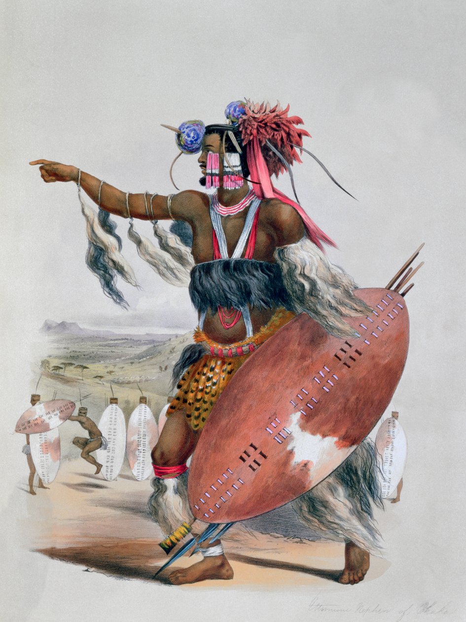 ज़ुलु योद्धा, उटिमुनी, स्वर्गीय ज़ुलु राजा चाका का भतीजा, 1849 द्वारा जॉर्ज फ्रेंच एंगस