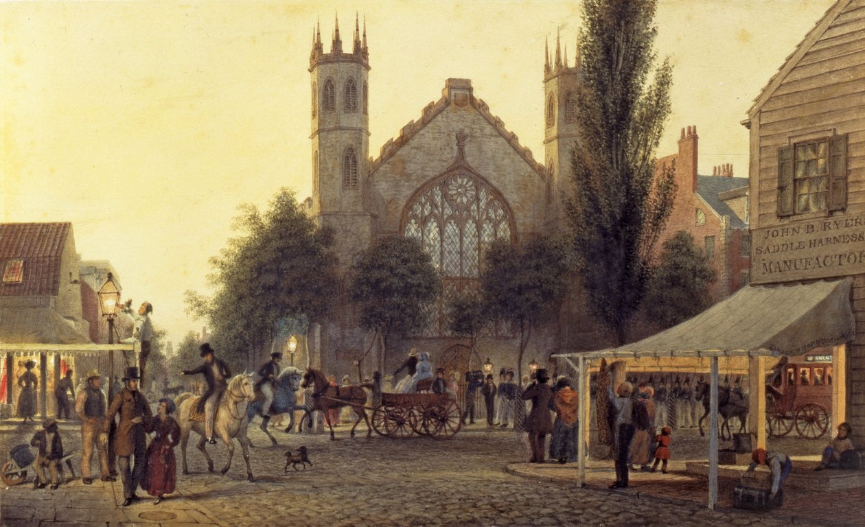 नाइट-फॉल, सेंट थॉमस चर्च, न्यूयॉर्क, c.1835 द्वारा जॉर्ज हार्वे