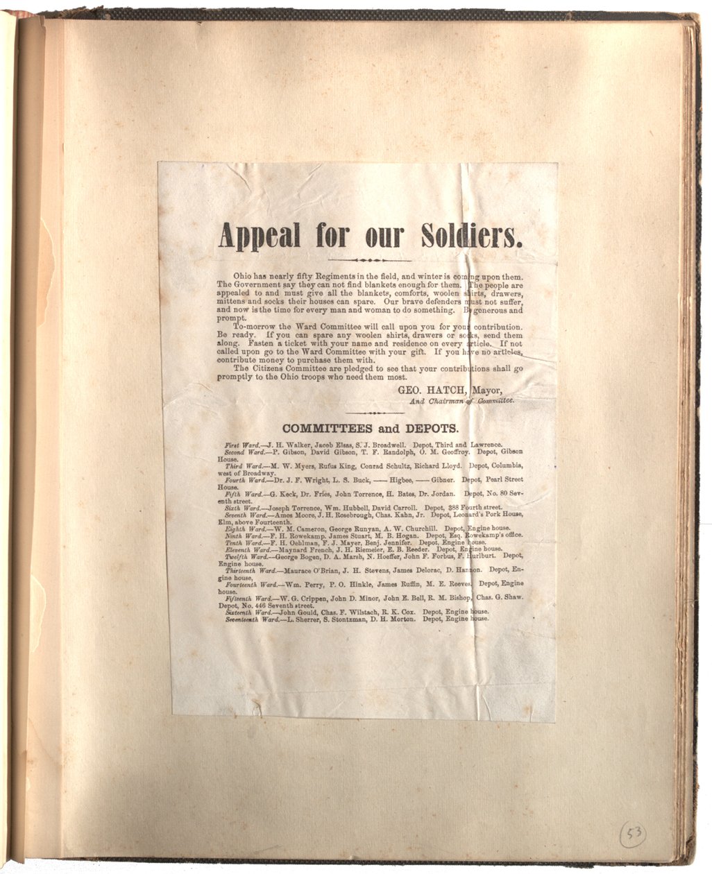 हमारे सैनिकों के लिए अपील, ओहियो [स्क्रैपबुक में], c.1861-1865 द्वारा जॉर्ज हैच