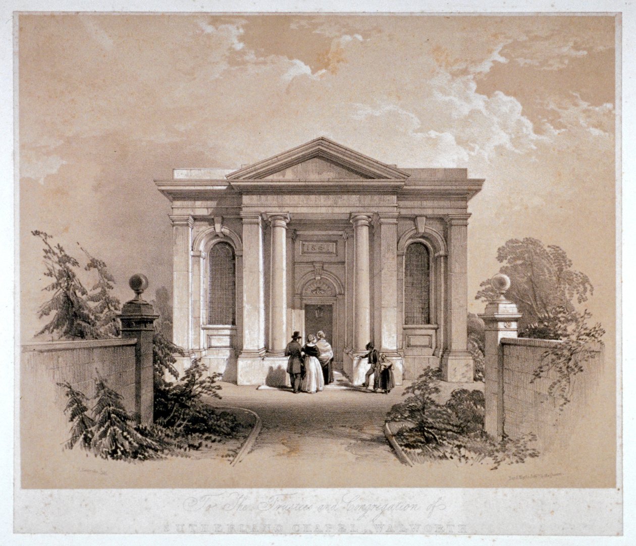 सदरलैंड चैपल, वालवर्थ, साउथवार्क, लंदन का दृश्य, c1842 द्वारा जॉर्ज हॉकिन्स