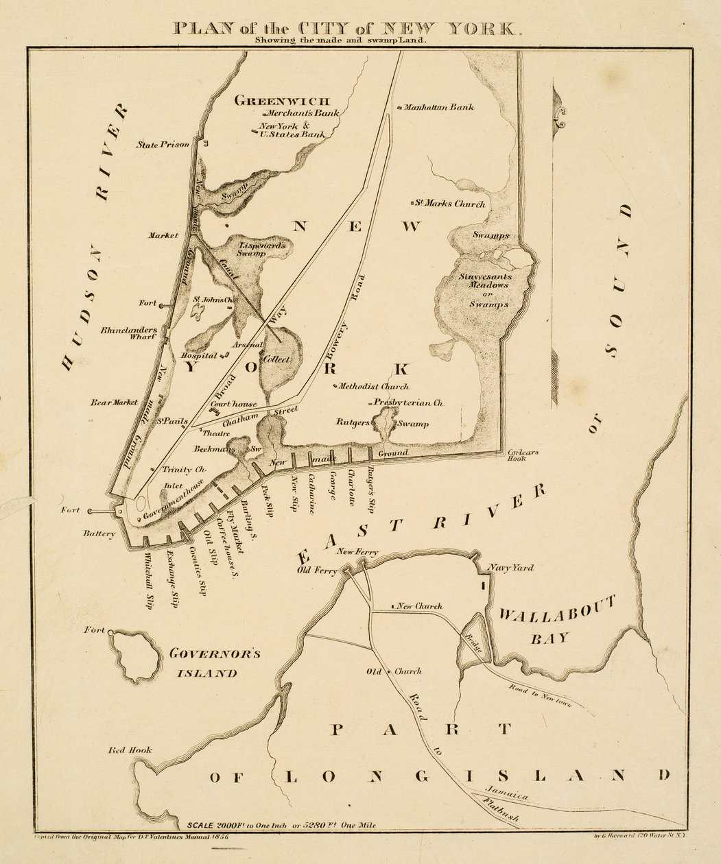 न्यूयॉर्क के शहर की योजना [एसआईसी] और स्वमपलैंड, 1856 (कागज पर काली स्याही) दिखाती द्वारा जॉर्ज हेवर्ड