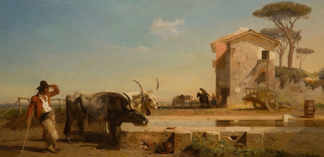 कैंपगना, रोम, 1854 में एक पीने की जगह पर मवेशी। द्वारा जॉर्ज हेमिंग मेसन
