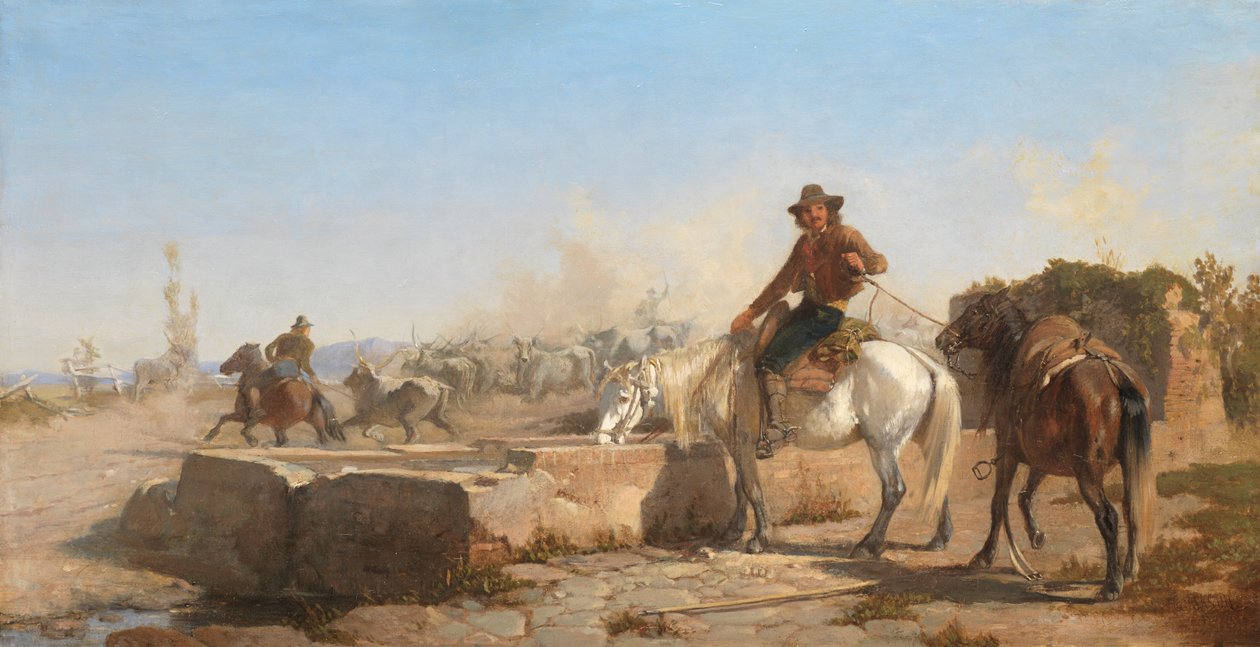 1853 में रोमन कैंपागना में एक बटरो वॉटरिंग द हॉर्स द्वारा जॉर्ज हेमिंग मेसन