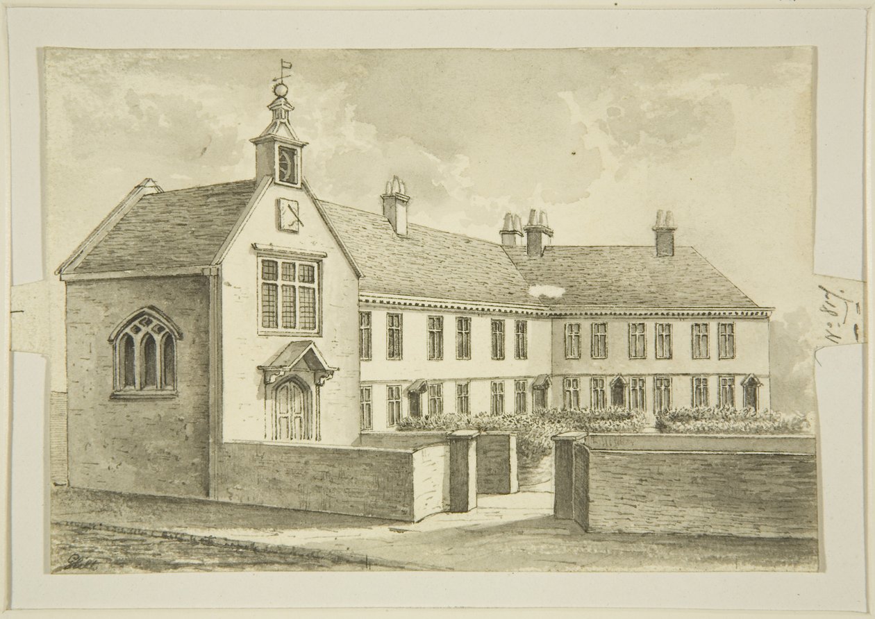 Foster's Almshouses, Colston Street (कागज पर पेंसिल और वॉटरकलर)) द्वारा जॉर्ज हिल