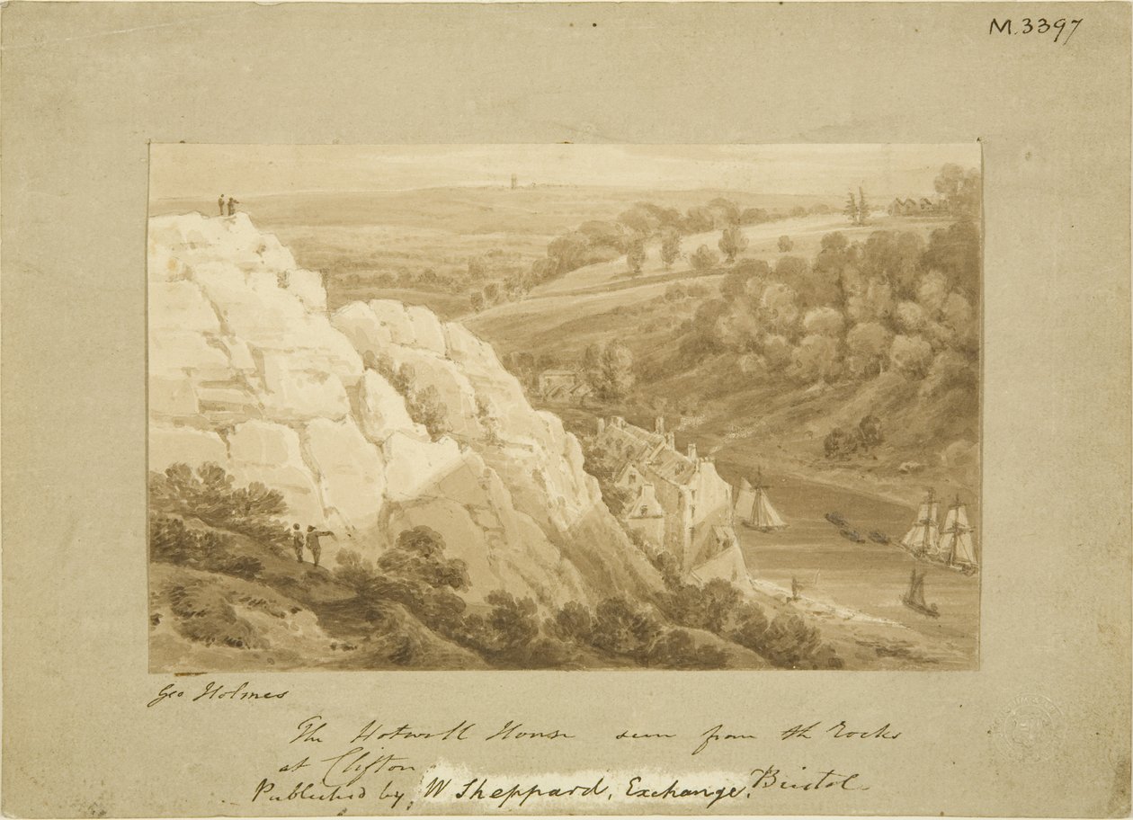 क्लिफ्टन रॉक्स से हॉटवेल हाउस, c.1815 (कागज पर पेंसिल और वॉटरकलर) द्वारा जॉर्ज होम्स
