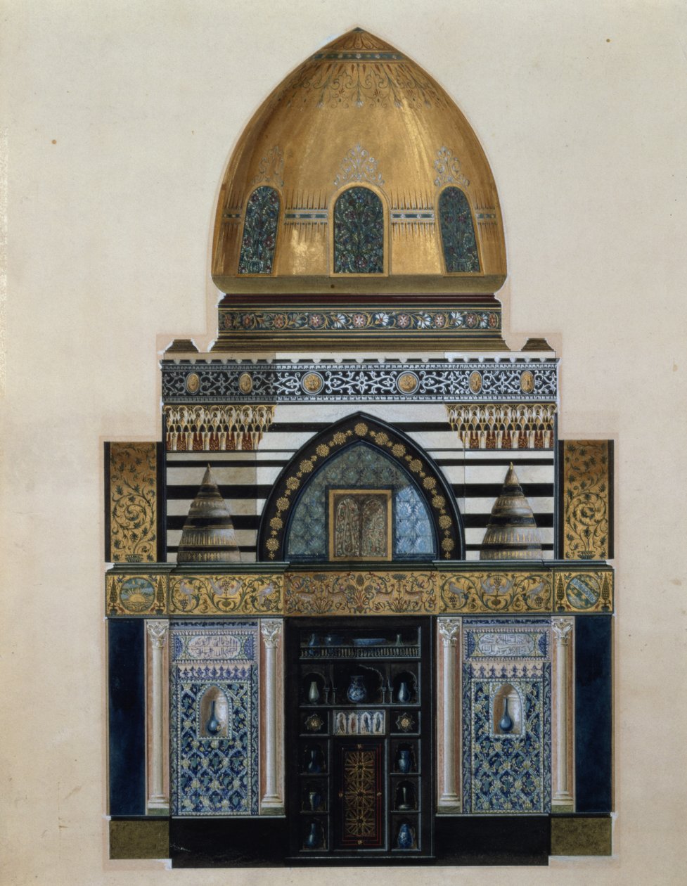 लंदन के लीटन हाउस में अरब हॉल के लिए डिजाइन, 1880 (wc, gouache) द्वारा जॉर्ज द्वितीय आइचिसन