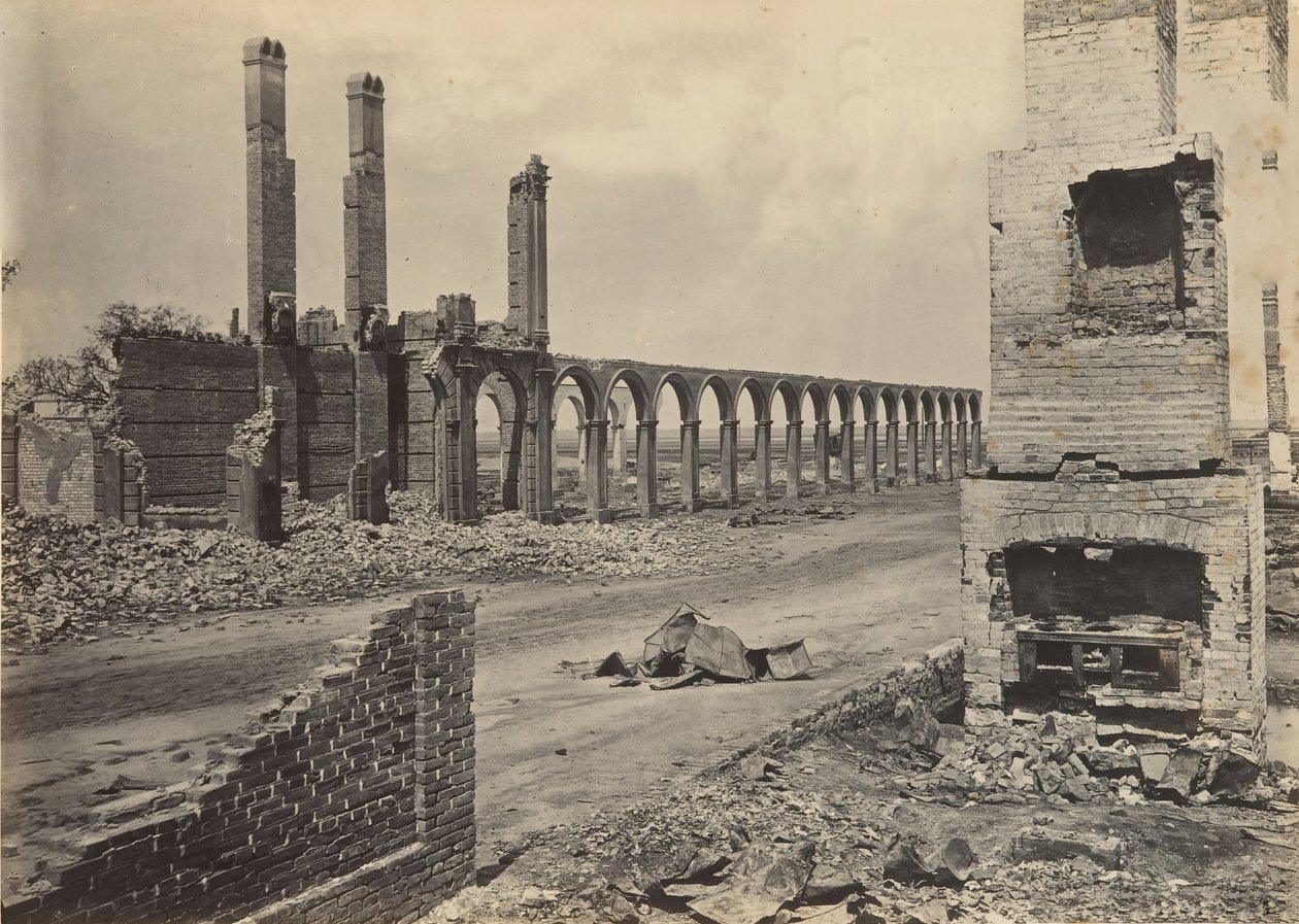 आरआर डिपो, चार्ल्सटन, दक्षिण कैरोलिना, 1860 के खंडहर। द्वारा जॉर्ज एन। बरनार्ड