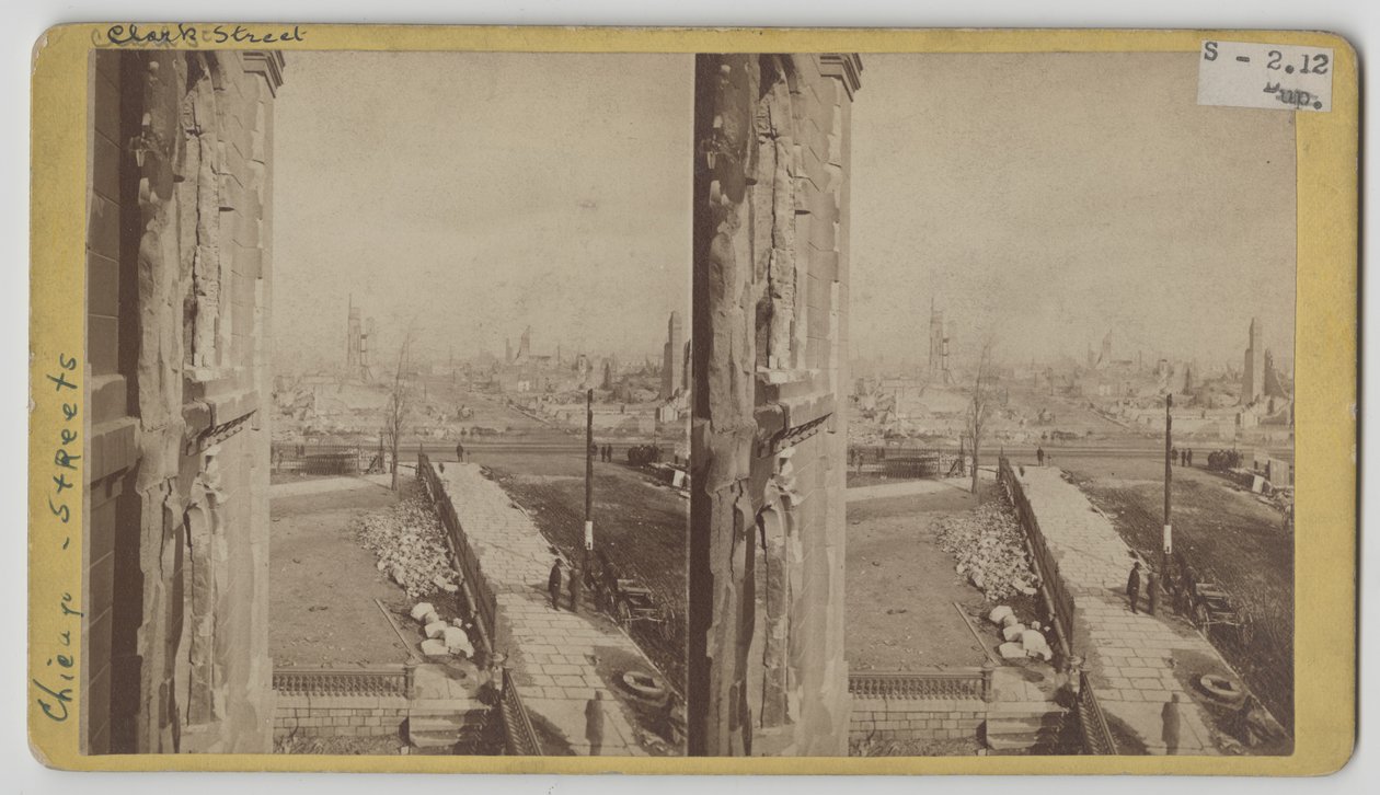1871 के शिकागो फायर के बाद क्लार्क स्ट्रीट का स्टैरोग्राफ दृश्य द्वारा जॉर्ज एन। बरनार्ड
