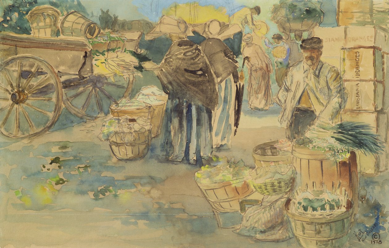 द मार्केट, न्यू ऑरलियन्स, 1918 द्वारा जॉर्ज ओवरबरी हार्ट