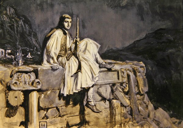 ग्रीक गार्ड (कागज पर गौचे) द्वारा जॉर्ज पर्सी जैकब हूड