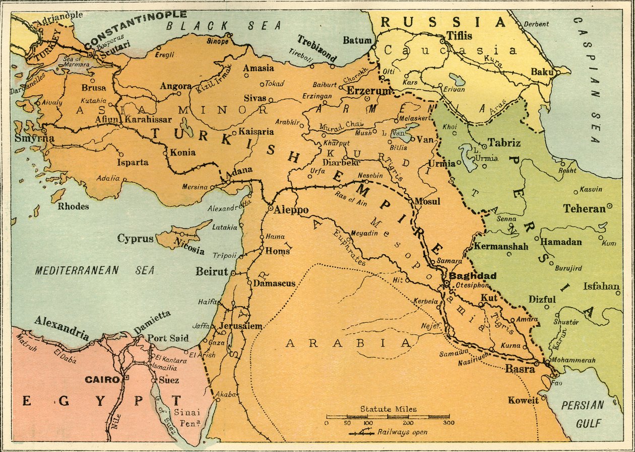 मेसोपोटामिया अभियान का चित्रण करने के लिए नक्शा, 1919। द्वारा जॉर्ज फिलिप एंड सन लिमिटेड