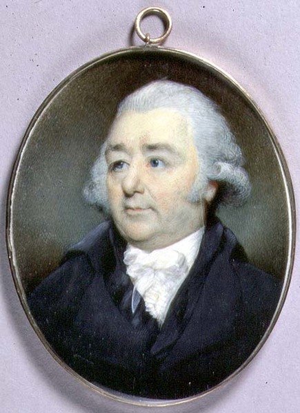 जॉन फ्लैक्समैन का पोर्ट्रेट मिनिएचर, c.1798 (हाथी दांत पर जल रंग) द्वारा जॉर्ज प्लेस