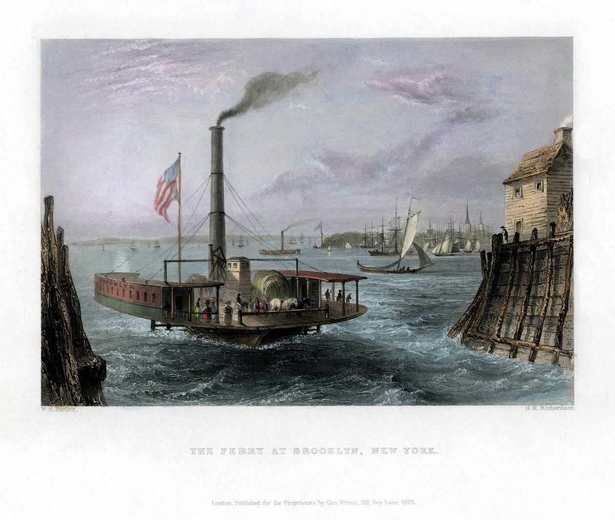 द फेरी एट ब्रुकलिन, न्यूयॉर्क, यूएसए, 1838। द्वारा जॉर्ज रिचर्डसन
