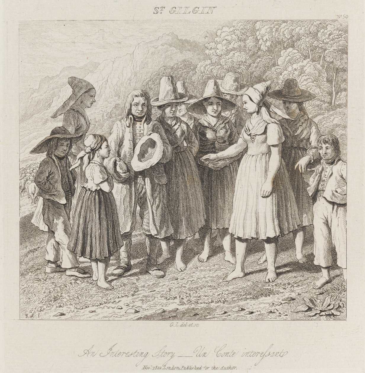 दिलचस्प कहानी, सेंट गिलगिन, c.1821 (नक़्क़ाशी) द्वारा जॉर्ज रॉबर्ट लुईस