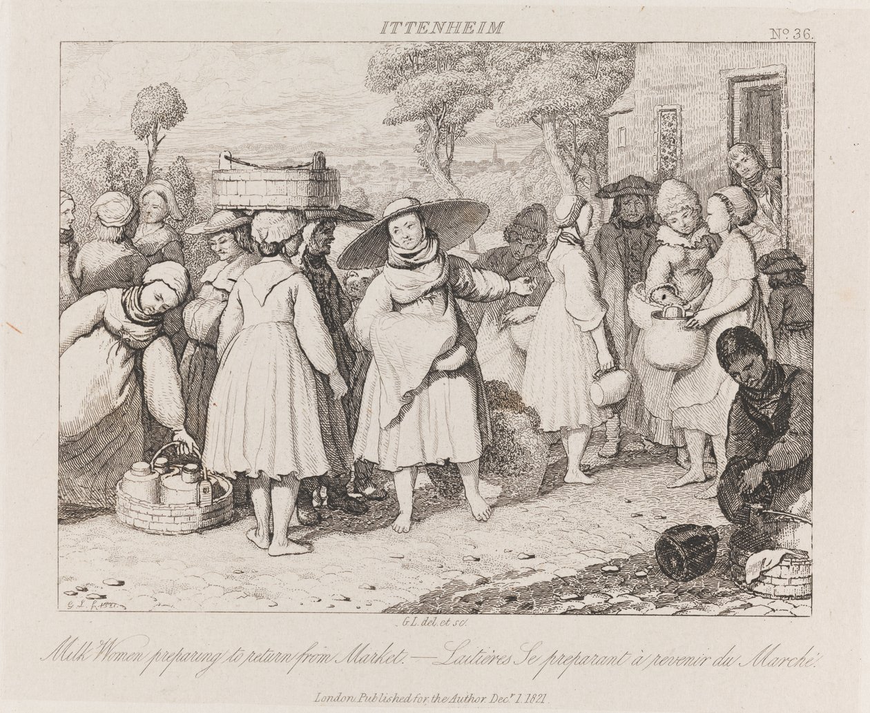 दूध महिलाएं, इटेनहेम, c.1821 (नक़्क़ाशी) द्वारा जॉर्ज रॉबर्ट लुईस