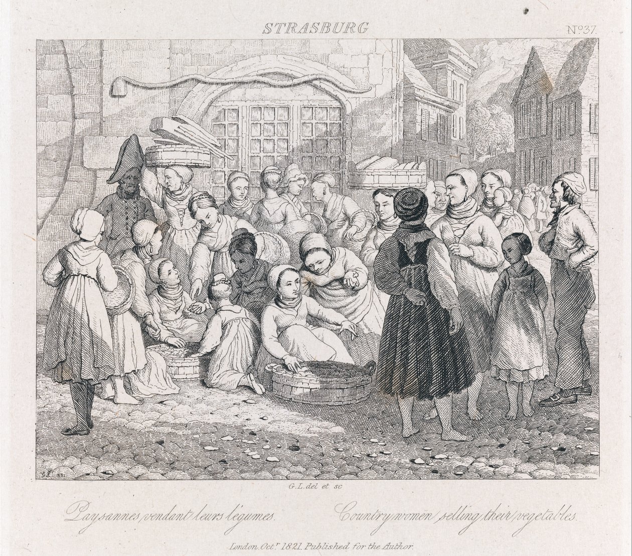 किसानों की बिक्री, स्ट्रैसबर्ग, c.1821 (नक़्क़ाशी) द्वारा जॉर्ज रॉबर्ट लुईस