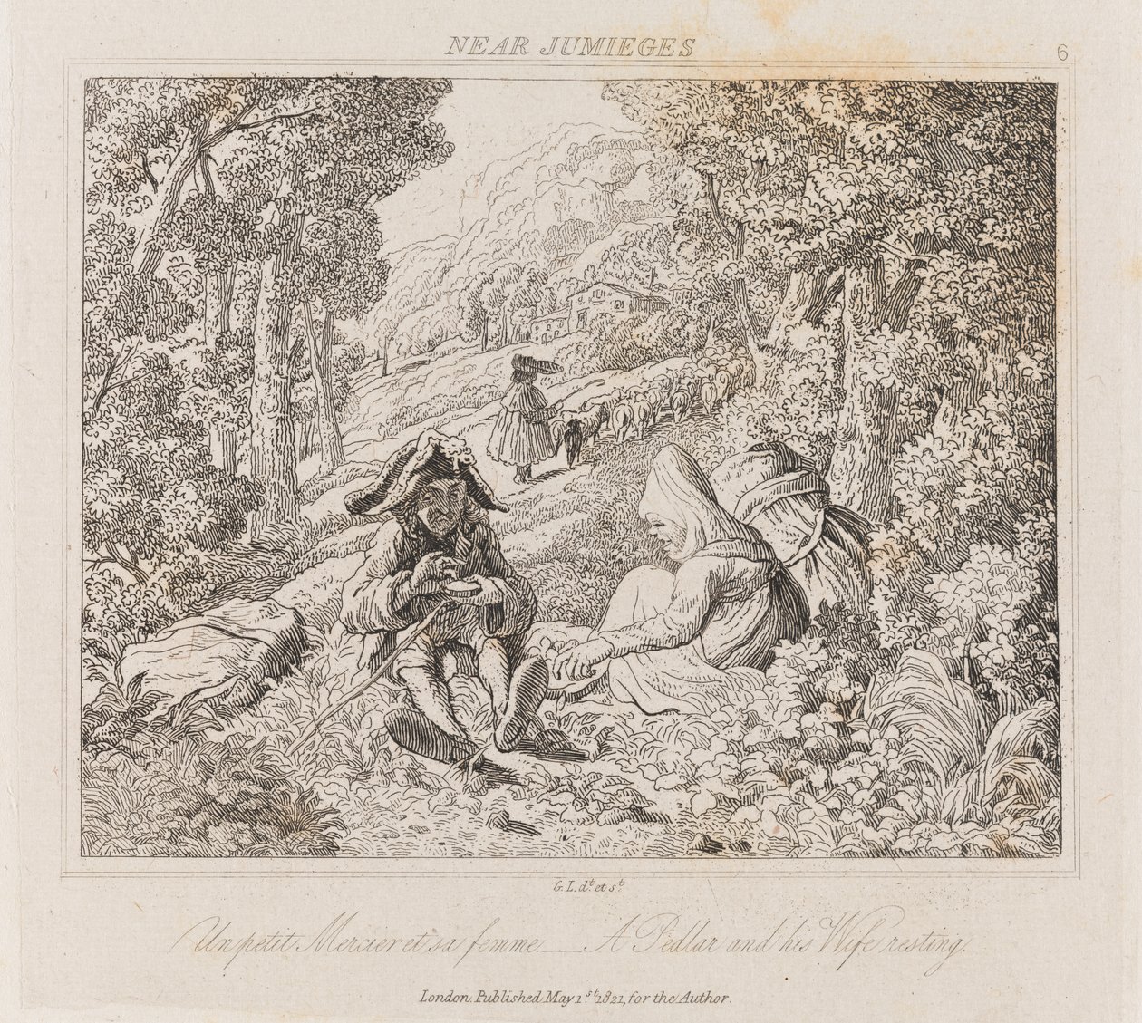 जंबीज के पास पेडलर और पत्नी, c.1821 (नक़्क़ाशी) द्वारा जॉर्ज रॉबर्ट लुईस