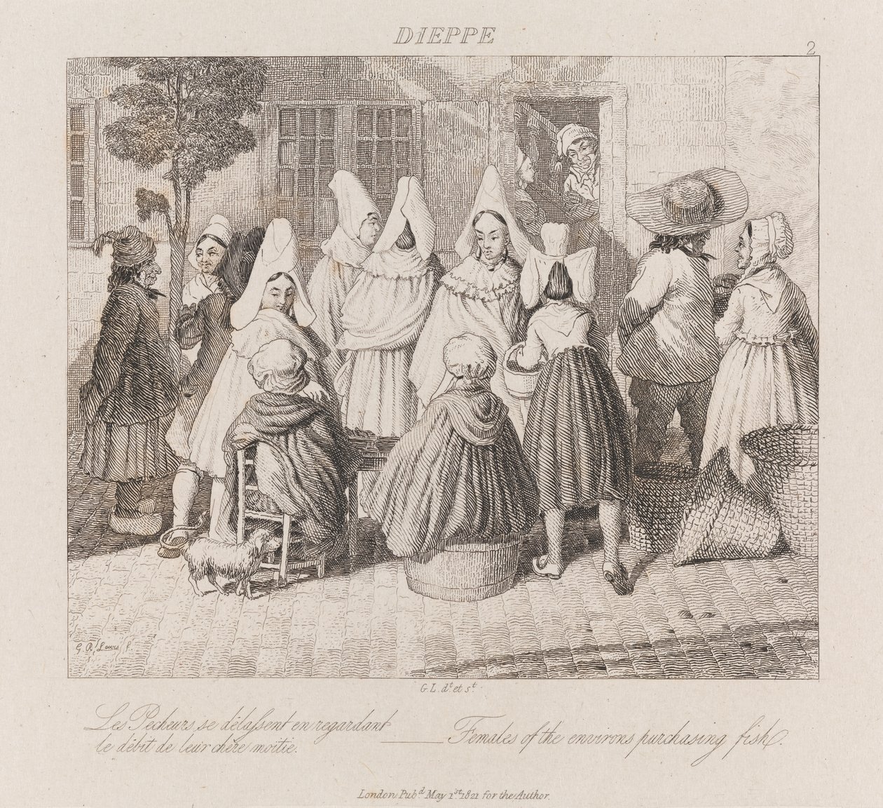 महिलाओं की खरीद मछली, Dieppe, c.1821 (नक़्क़ाशी) द्वारा जॉर्ज रॉबर्ट लुईस