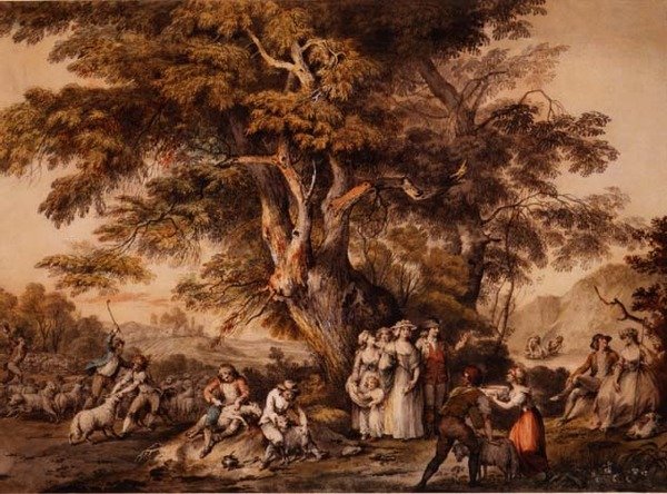 गर्मी: भेड़ कर्तन, c.1780 (कागज पर पानी के रंग और शरीर के रंग) द्वारा जॉर्ज रॉबर्टसन