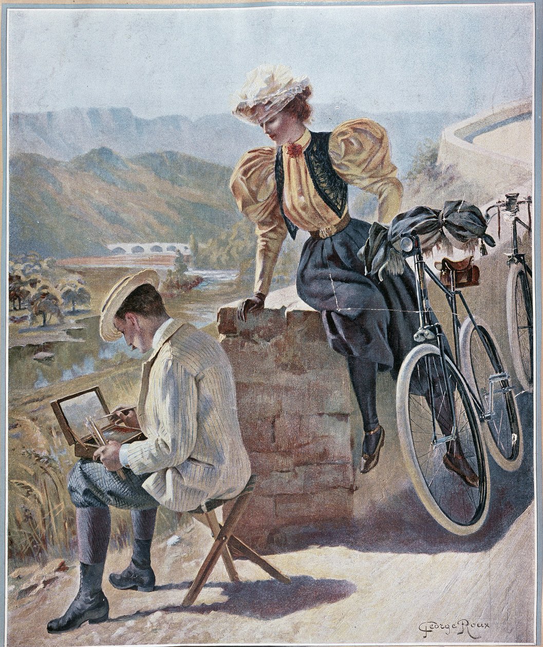 जल रंग और साइकिल चलाना - जॉर्जेस रॉक्स द्वारा लिथोग्राफी, v.1900 द्वारा जॉर्ज रॉक्स