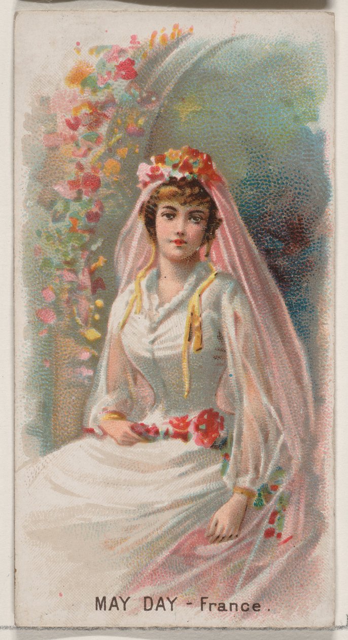 मई दिवस, फ़्रांस, ड्यूक ब्रांड सिगरेट के लिए हॉलीडे सीरीज़ N80 से, 1890., 1890। द्वारा जॉर्ज एस. हैरिस एंड संस