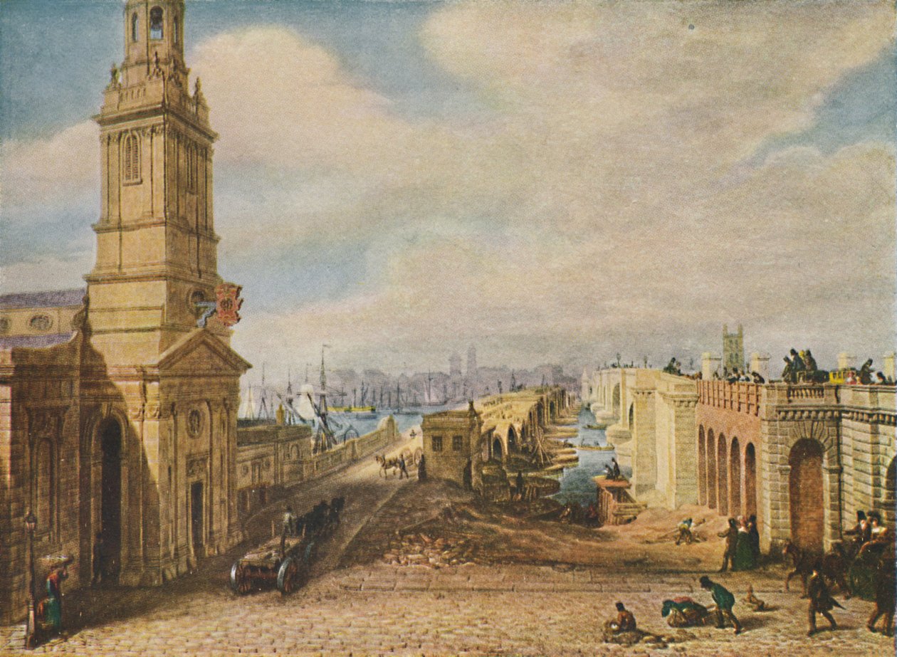 लंदन ब्रिज्स ओल्ड एंड न्यू, 1831, 1920 द्वारा जॉर्ज शर्फ