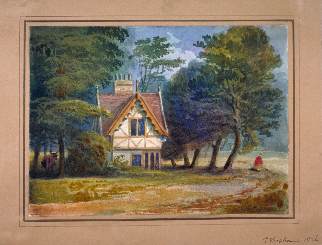 हाइड पार्क, लंदन, 1826 में लॉज का दृश्य। द्वारा जॉर्ज शेफर्ड