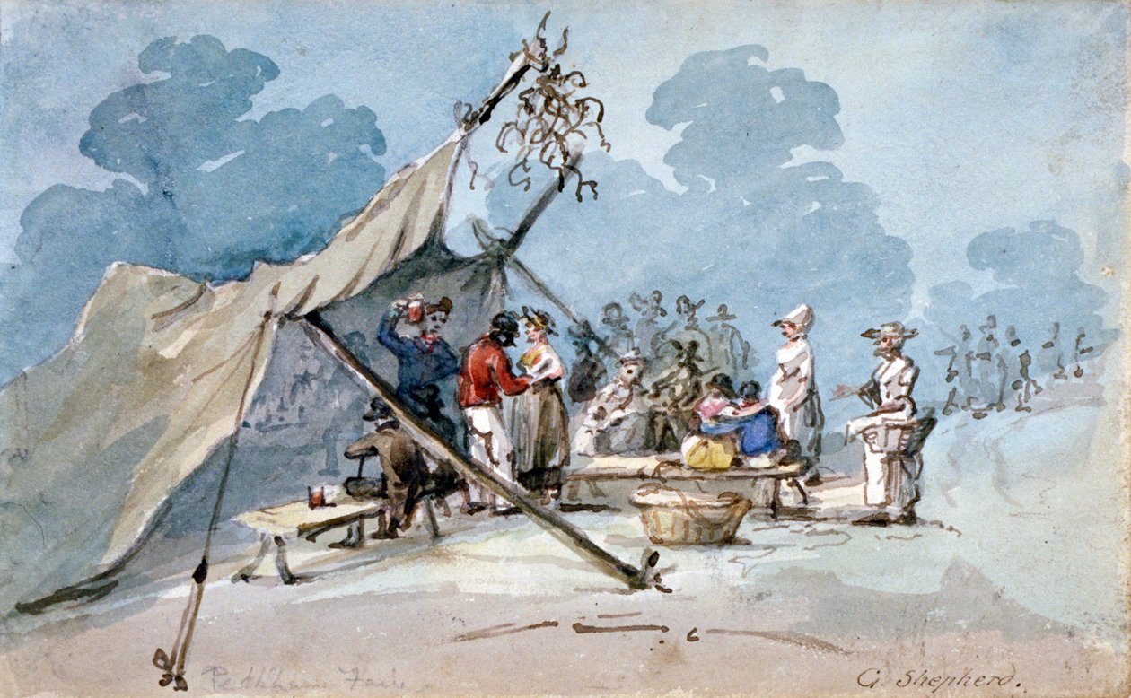 पेखम मेले, लंदन में भाग लेने वाले लोगों का दृश्य, c1820 द्वारा जॉर्ज शेफर्ड