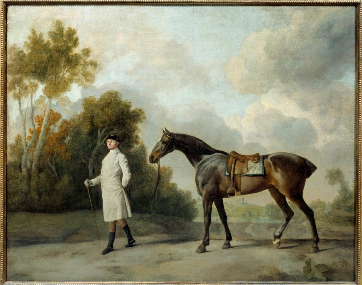 जॉर्ज स्टब्स (1724-1806) सन द्वारा एश्टन का पोर्ट्रेट, फर्स्ट विस्काउंट कर्जन और उनकी घोड़ी मारिया पेंटिंग। 1x1,28 वर्ग मीटर द्वारा जॉर्ज स्टब्स