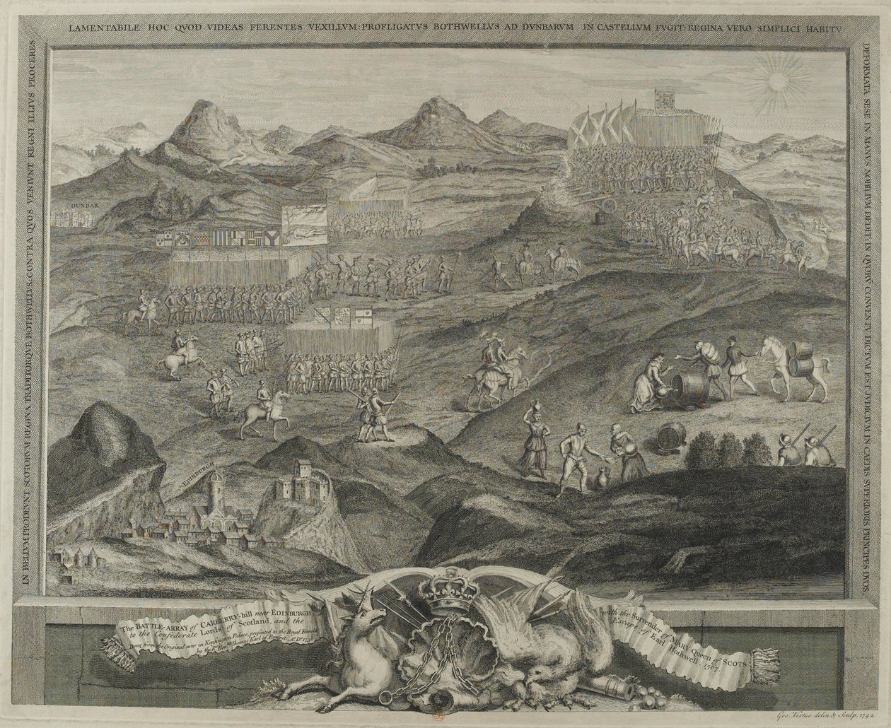 1567 में एडिनबर्ग के पास कारबेरी हिल की लड़ाई सरणी, c.1738 द्वारा जॉर्ज वर्ट्यू