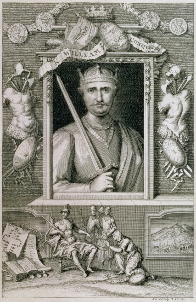 विलियम I द कॉन्करर (1027-87) 1066 से इंग्लैंड का राजा, कलाकार द्वारा उकेरा गया (उत्कीर्णन) द्वारा जॉर्ज वर्ट्यू