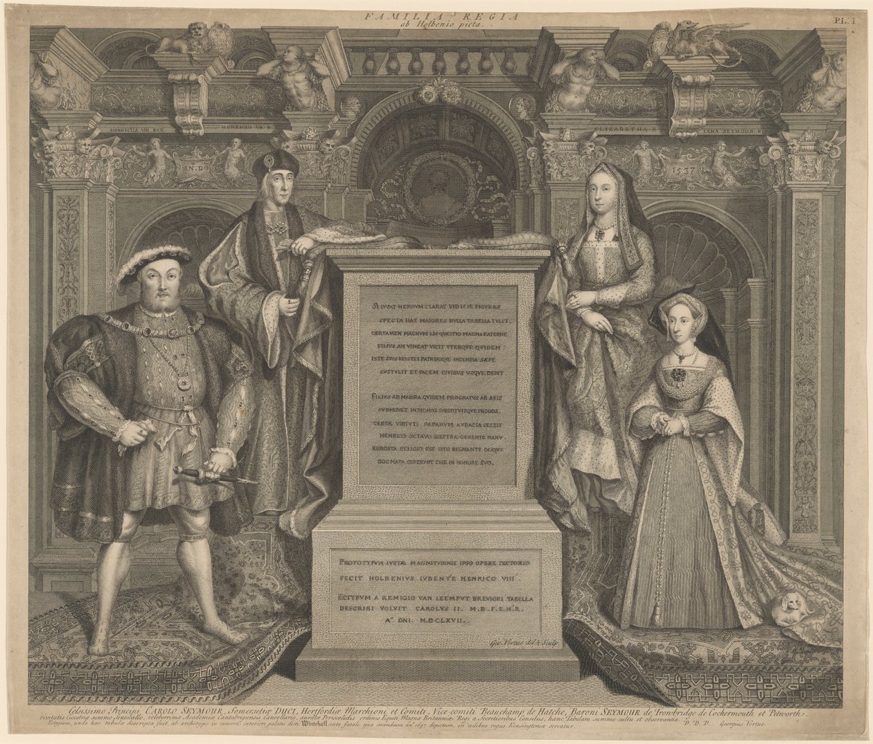 व्हाइटहॉल पैलेस में हेनरी VII और हेनरी VIII का परिवार द्वारा हैंस होल्बिन द यंगर के बाद जॉर्ज वर्ट्यू