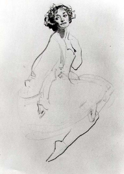 एक बैले डांसर का अध्ययन, c. 1911 (कागज पर चाक) (बी/डब्ल्यू फोटो) द्वारा जॉर्ज वाशिंगटन लैंबर्ट