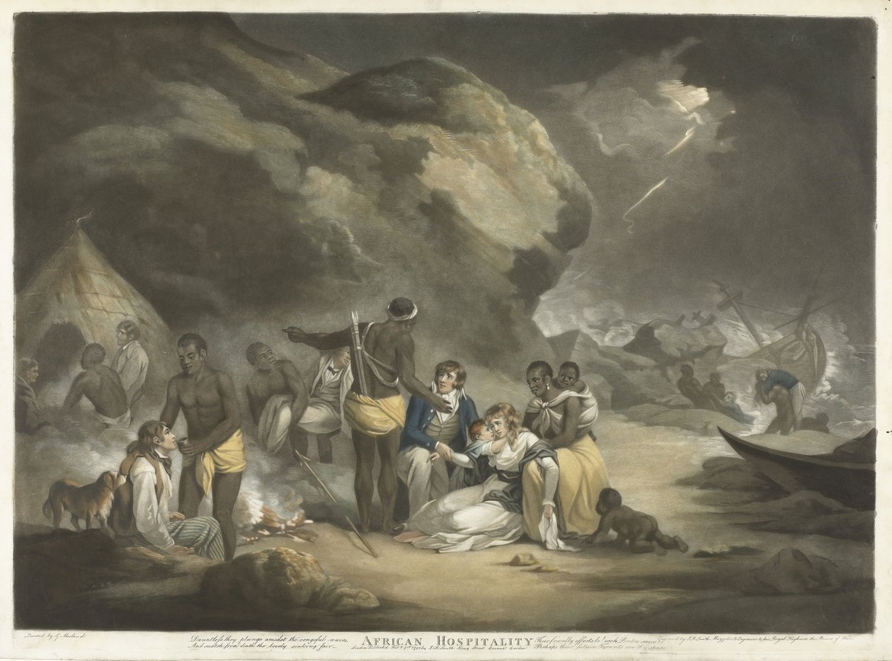 अफ्रीकी आतिथ्य, pub.1791 (हाथ के रंग की नक्काशी) द्वारा मोरलैंड के बाद जॉर्ज