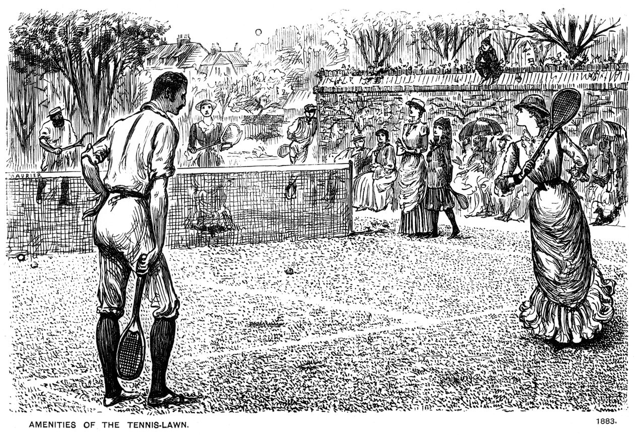 टेनिस लॉन की सुविधाएँ, 1883 1891। द्वारा जॉर्ज डू मौरियर