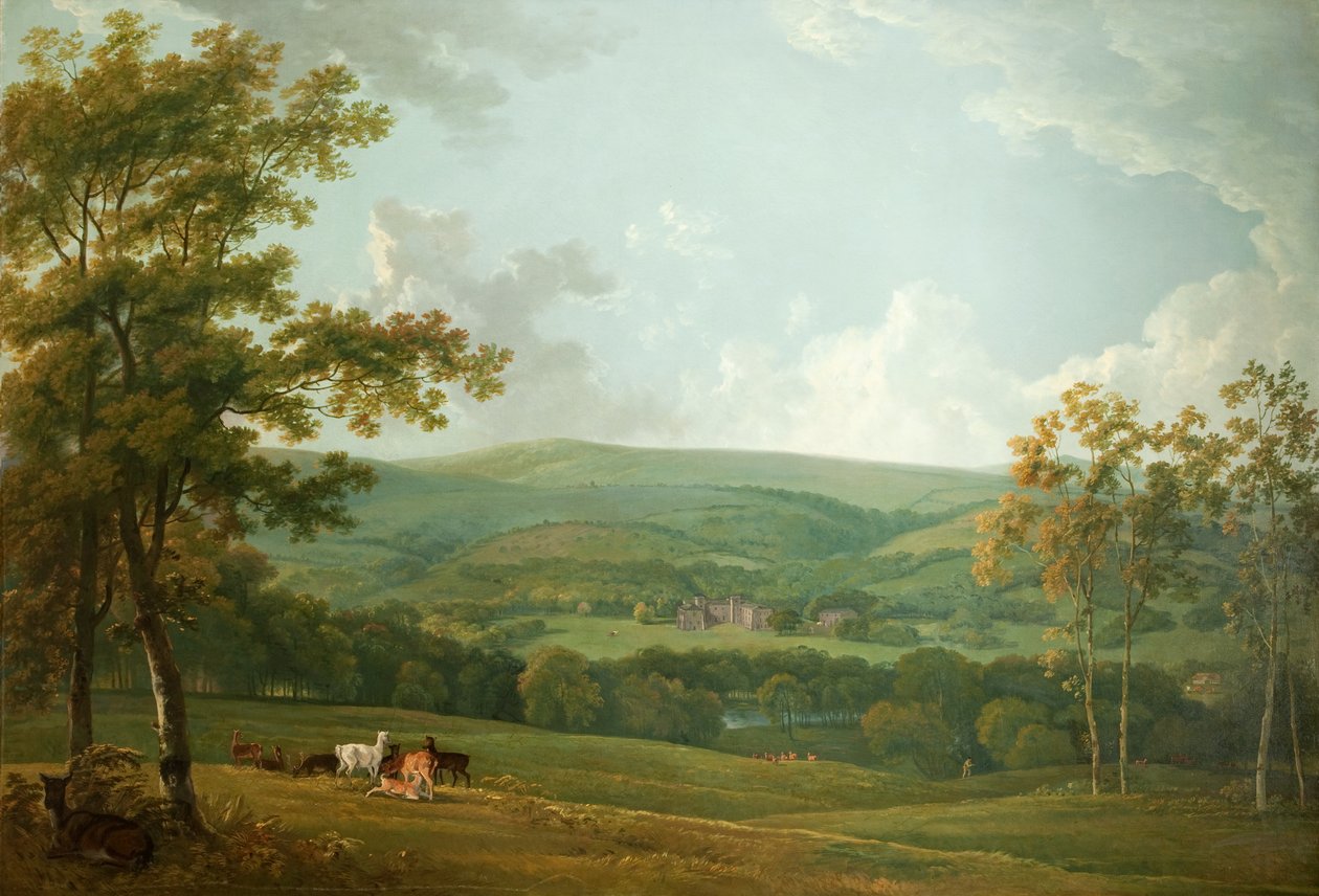 टाउनली हॉल का एक दूर का दृश्य, c.1777 द्वारा जॉर्ज द एल्डर बैरेट