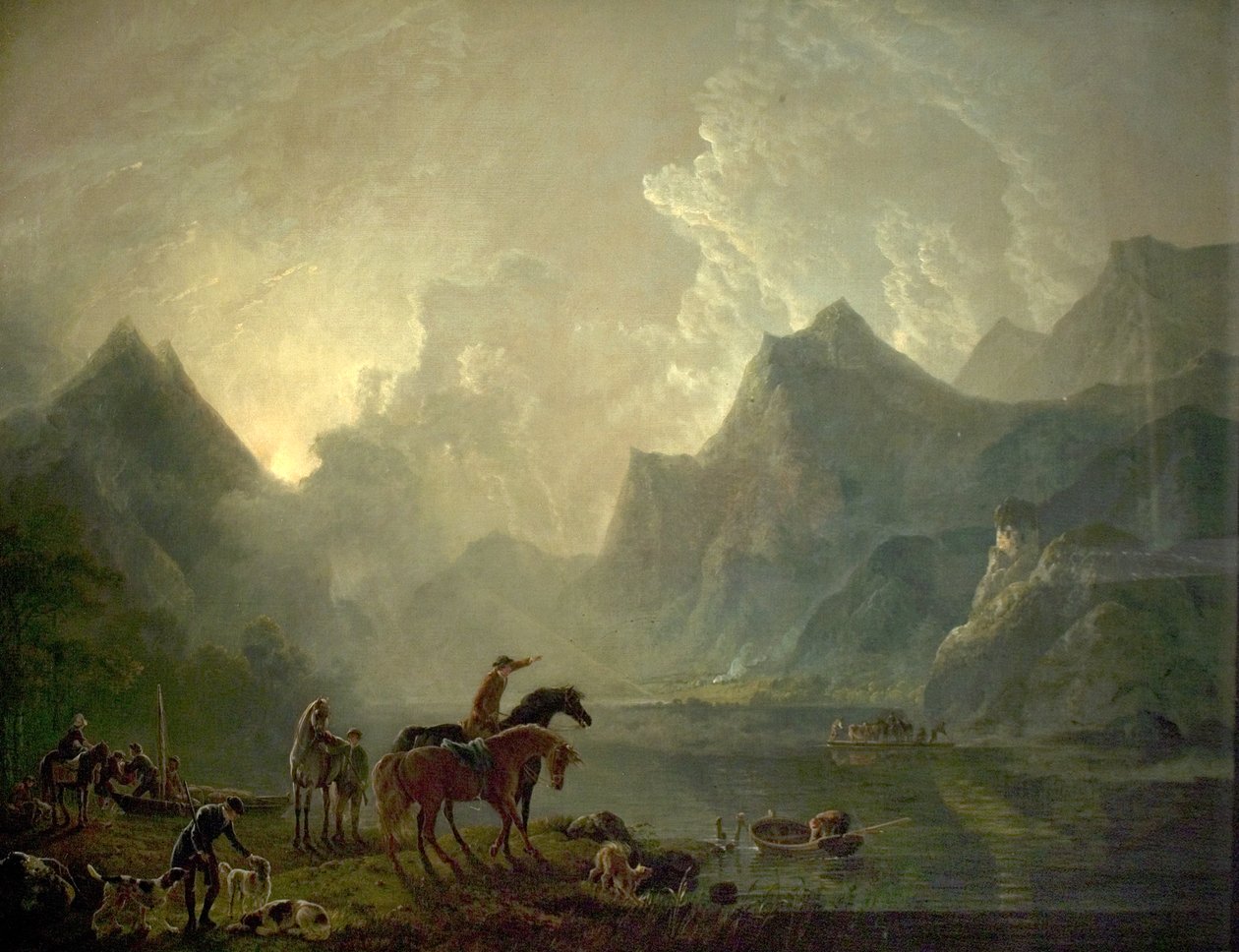 लल्लनरिस झील और डोलबार्डन कैसल, उत्तरी वेल्स, 1777 द्वारा जॉर्ज द एल्डर बैरेट