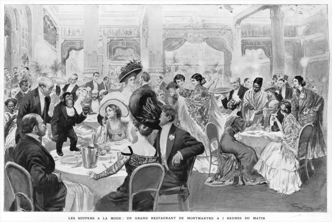 फैशनेबल समर्थक, मॉन्टमार्टे का एक अच्छा रेस्तरां, सुबह दो बजे, 1908 द्वारा जॉर्जेस बर्टिन स्कॉट