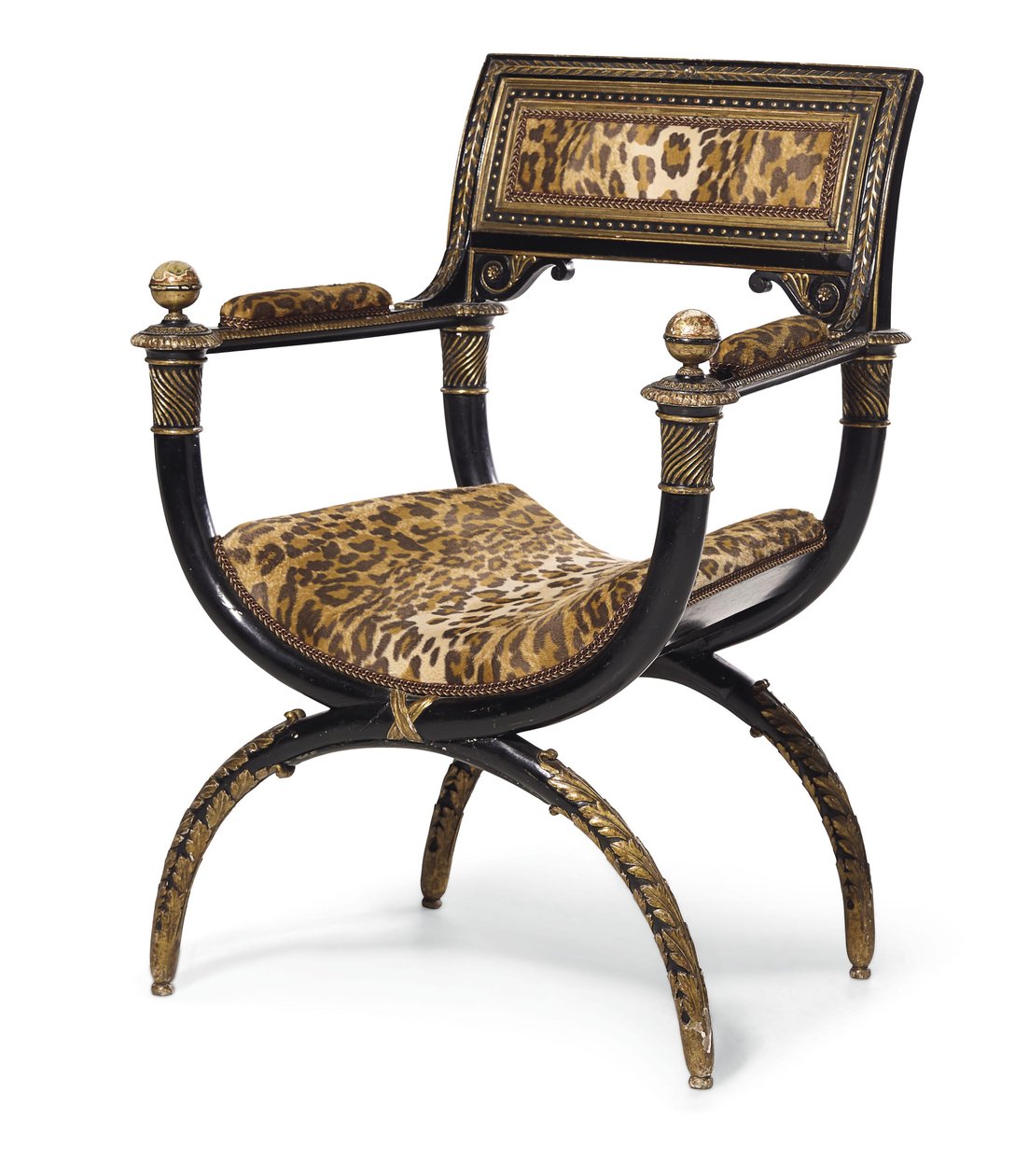 एक निर्देशिका कर्ल आर्मचेयर, c.1795 (तेंदुए प्रिंट असबाब के साथ ebonised और सोने का पानी चढ़ा लकड़ी) द्वारा जार्ज (Attr। To) जैकब